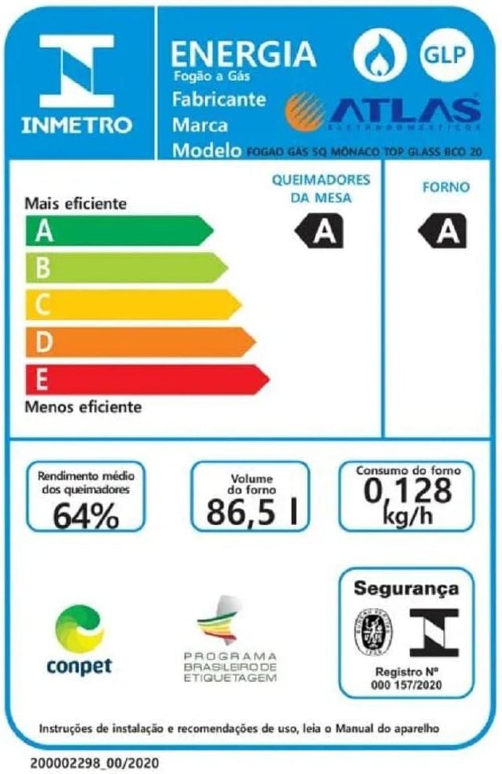 Fogão Atlas 5 Bocas Mônaco Top Glass Branco Com Acendimento Automático