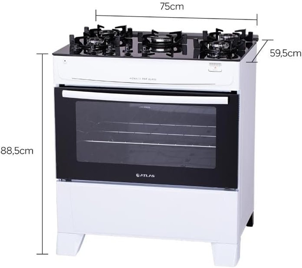Fogão Atlas 5 Bocas Mônaco Top Glass Branco Com Acendimento Automático