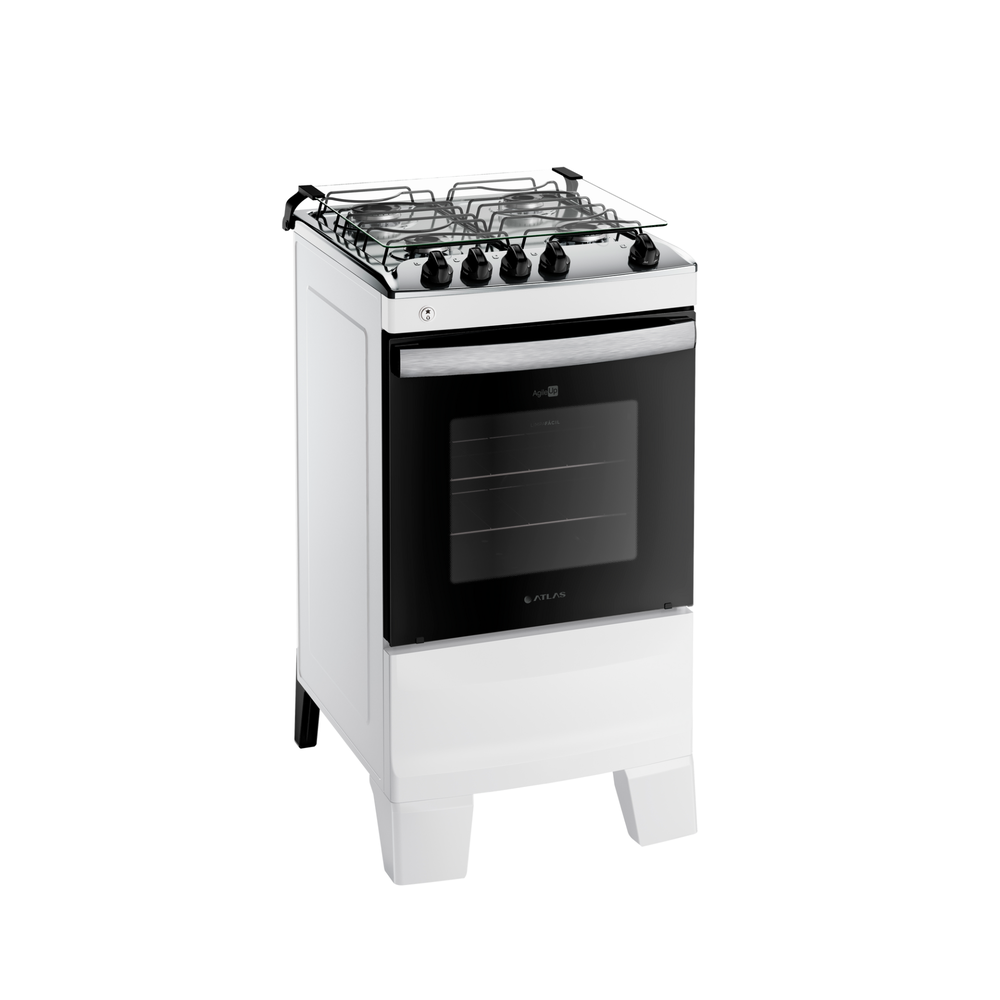 Fogão 4 Bocas Branco com Mesa Inox Atlas Agile Up Bivolt