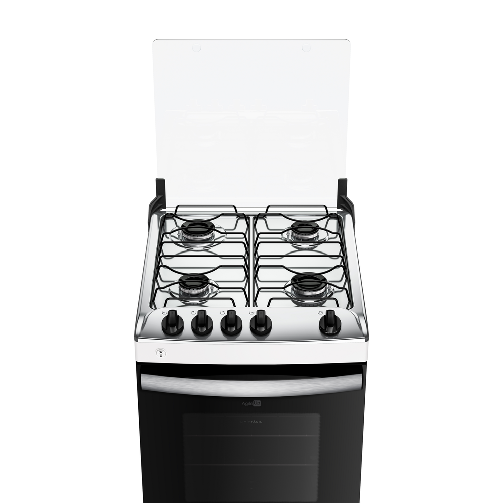 Fogão 4 Bocas Branco com Mesa Inox Atlas Agile Up Bivolt