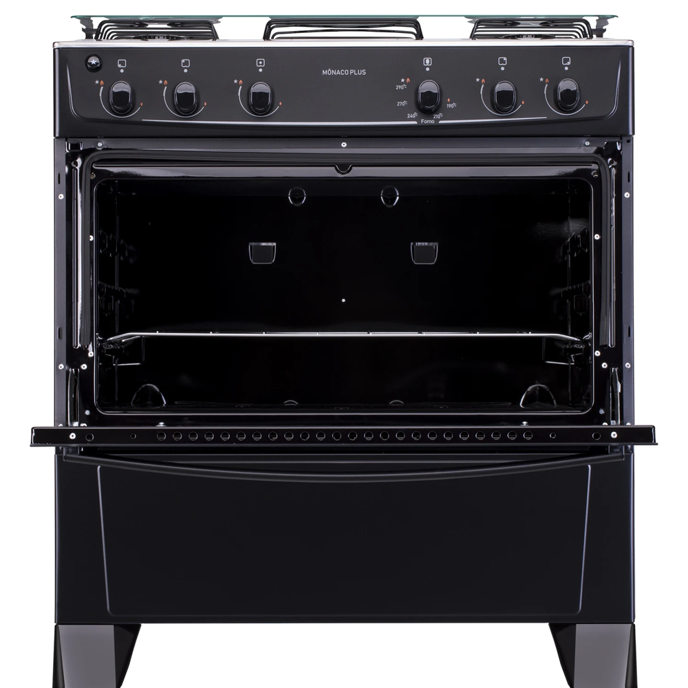 Fogão 5 Bocas Preto com Mesa Inox Atlas Mônaco Plus Bivolt