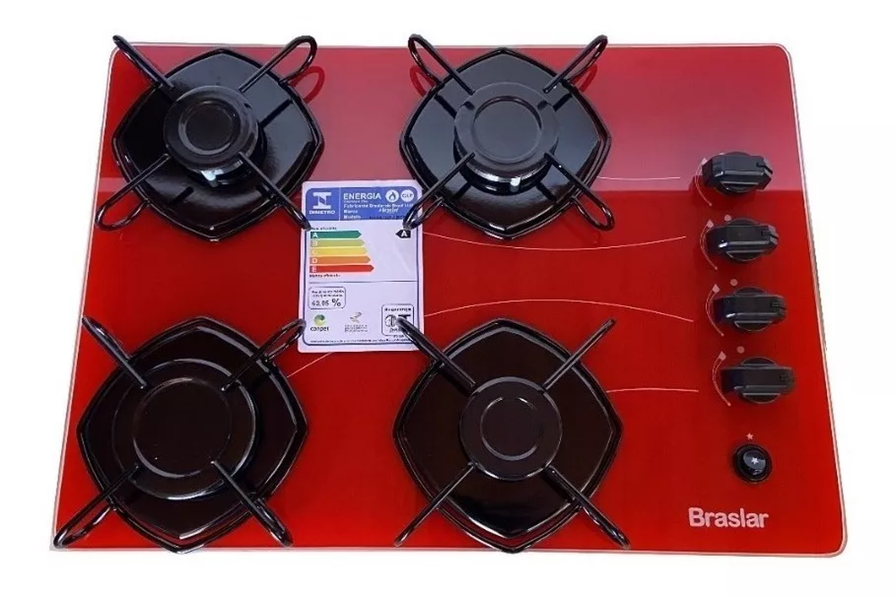 Fogão Cooktop 4 Bocas Vermelho Pop Bivolt Braslar