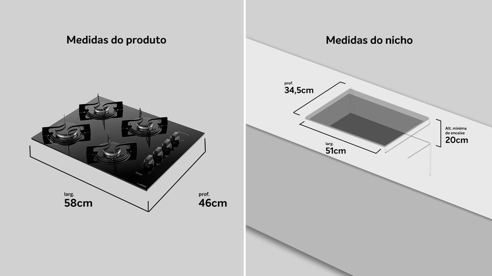 Cooktop 4 Bocas Preto com Mesa de Vidro Atlas U Top Bivolt