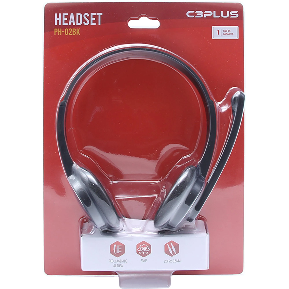 Headset C3Plus PH-02BK Com Microfone Preto