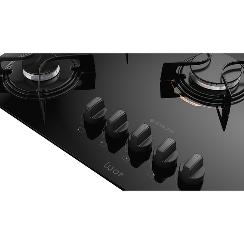 Cooktop 5 Bocas Preto com Mesa de Vidro U Top Bivolt