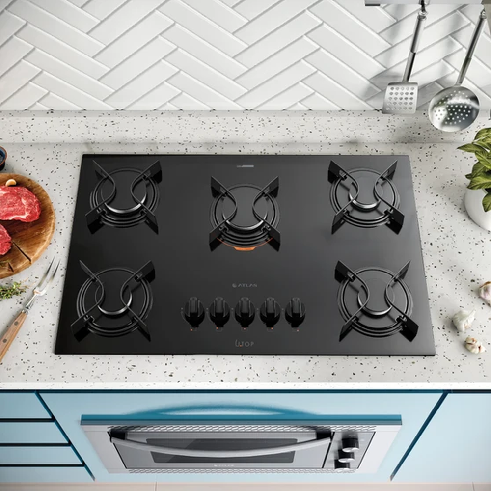 Cooktop 5 Bocas Preto com Mesa de Vidro U Top Bivolt