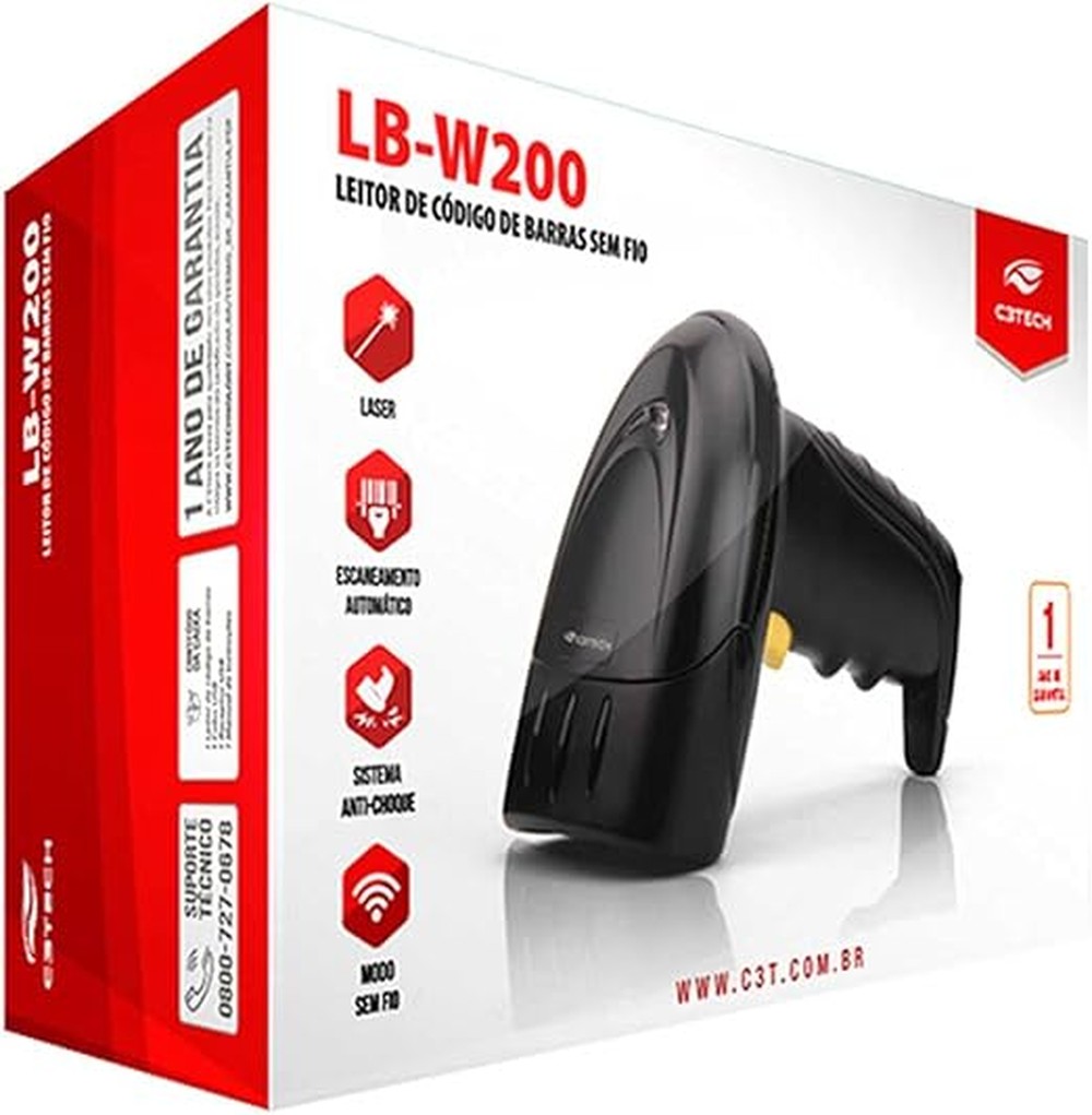 Leitor Código De Barras Laser 1d Sem Fio Lb-w200bk V2 - C3 TECH