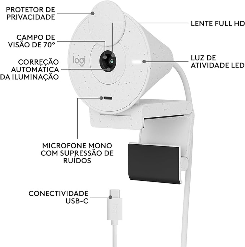 Webcam Full Hd Brio 300 Branco Logitech Off White