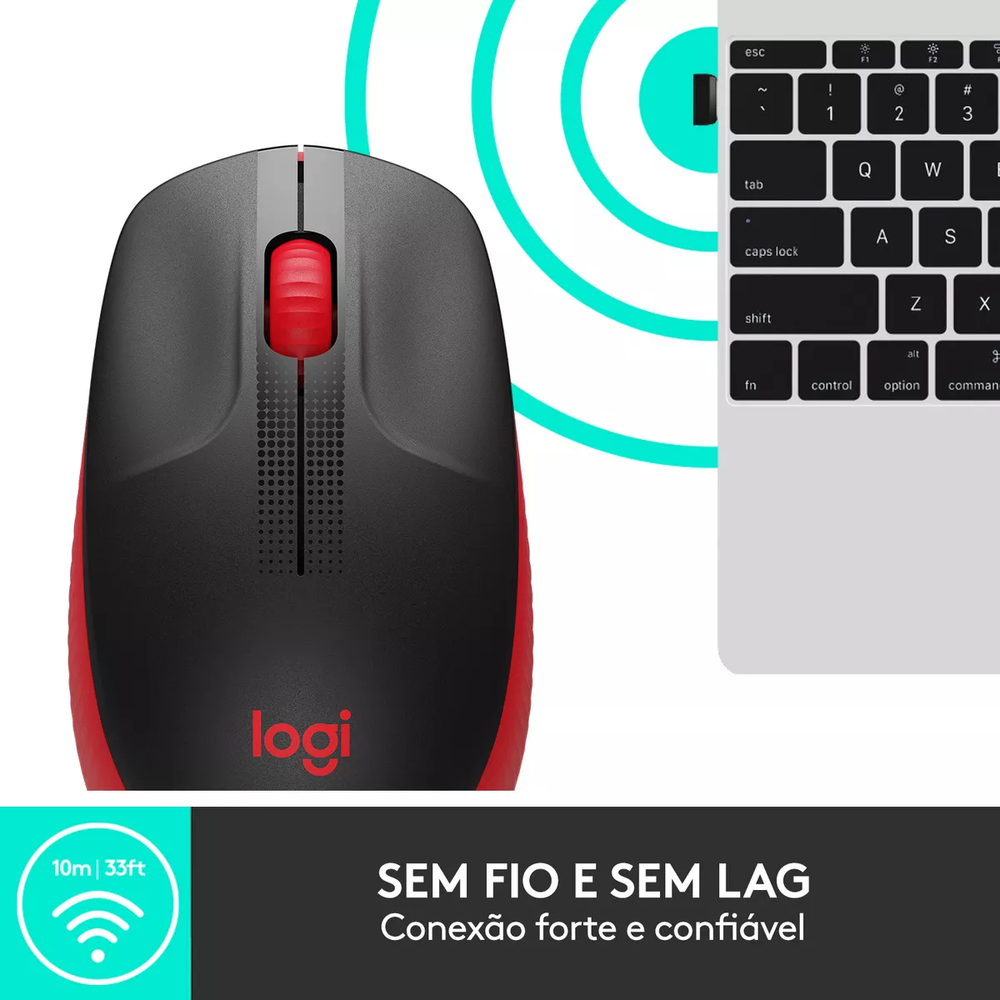 Mouse Logitech M190 Sem Fio Vermelho