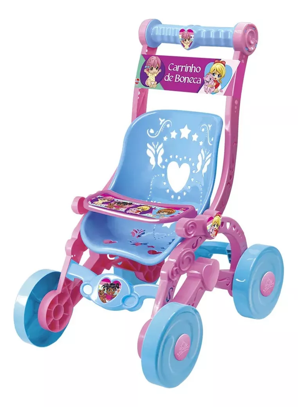 Carrinho De Bonecas Infantil Rosa Passeio Menina 60cm