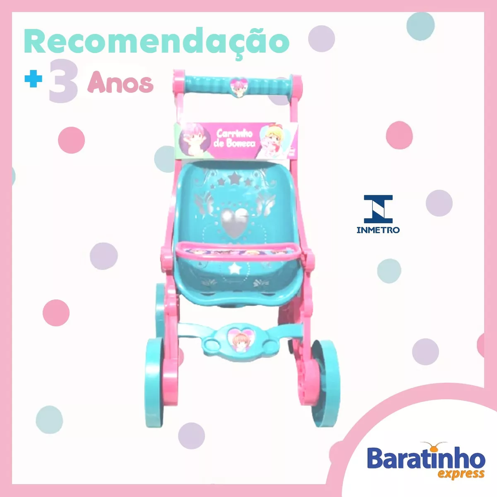 Carrinho De Bonecas Infantil Rosa Passeio Menina 60cm