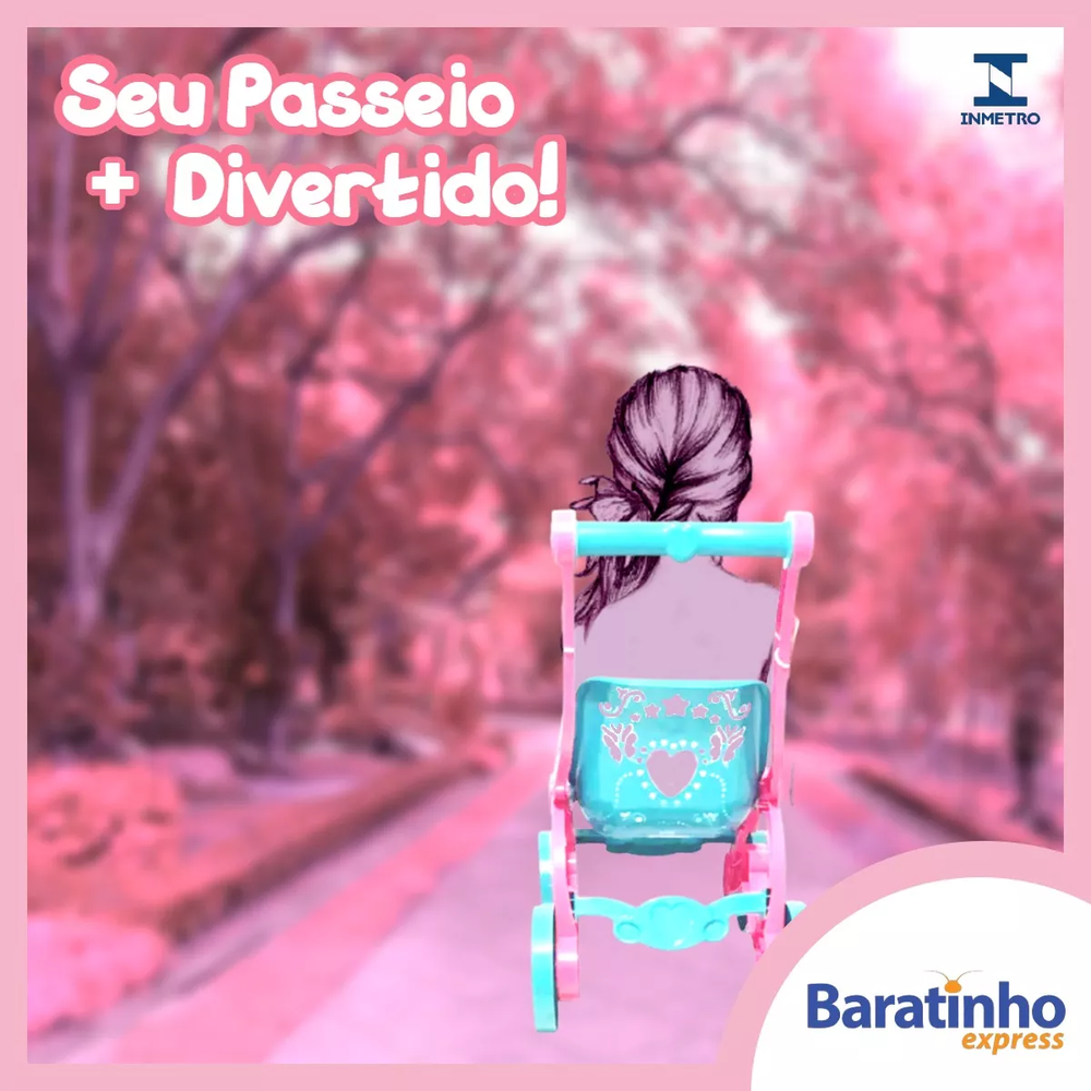 Carrinho De Bonecas Infantil Rosa Passeio Menina 60cm