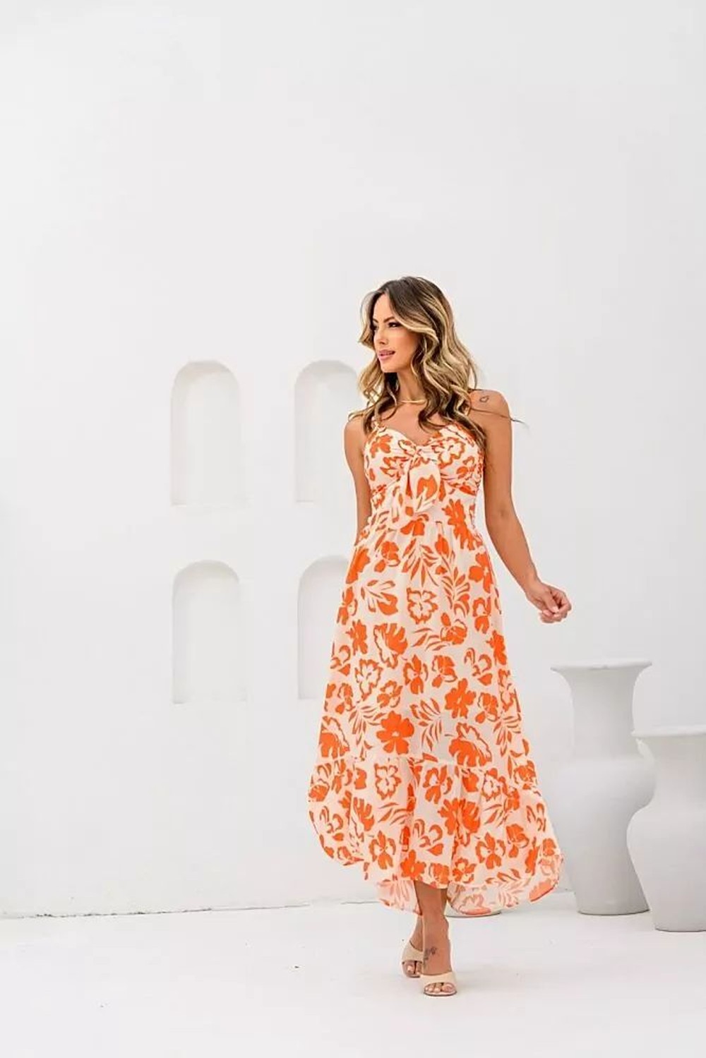 Vestido longo com estampa floral