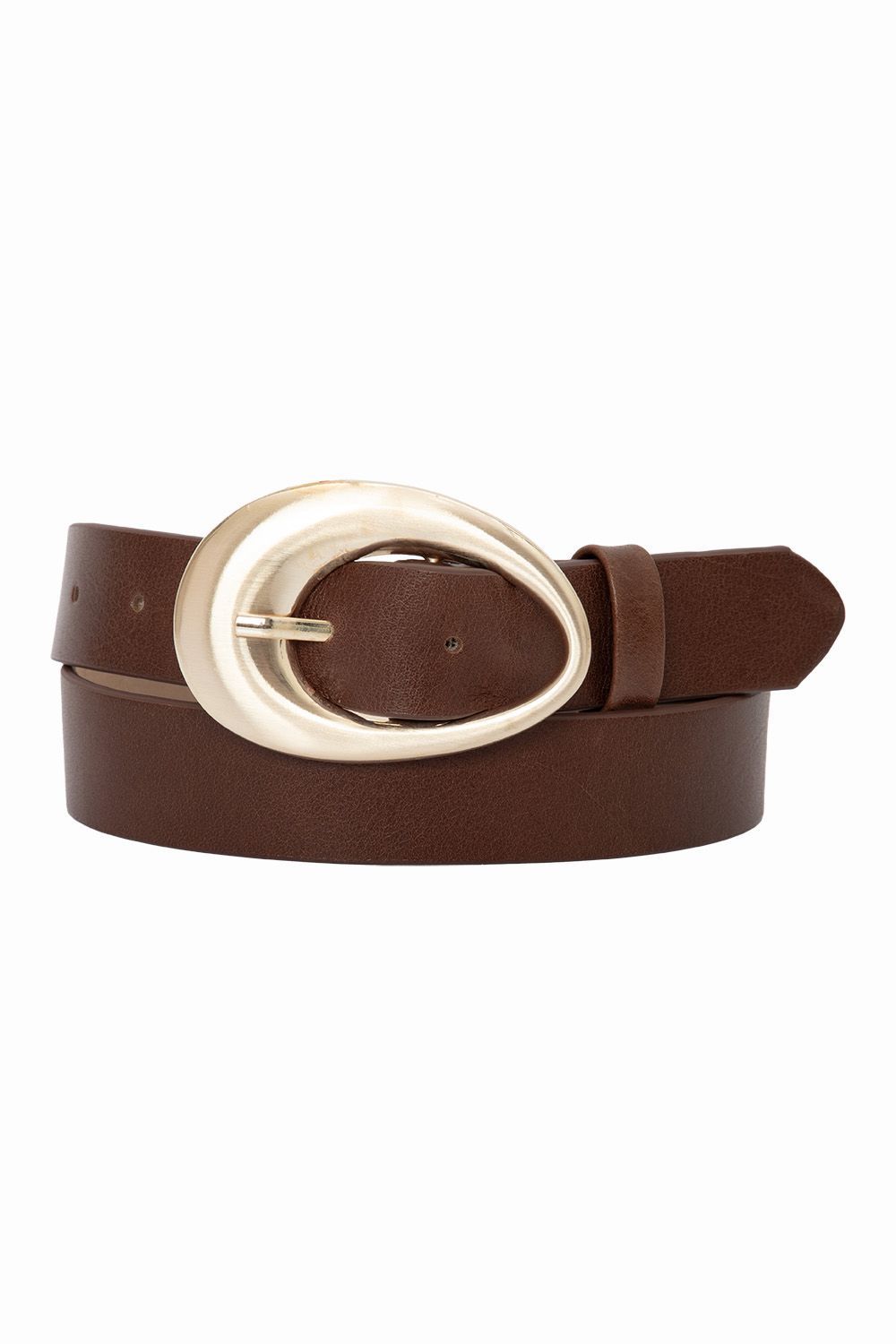 Cinto em couro  fivela oval dourada