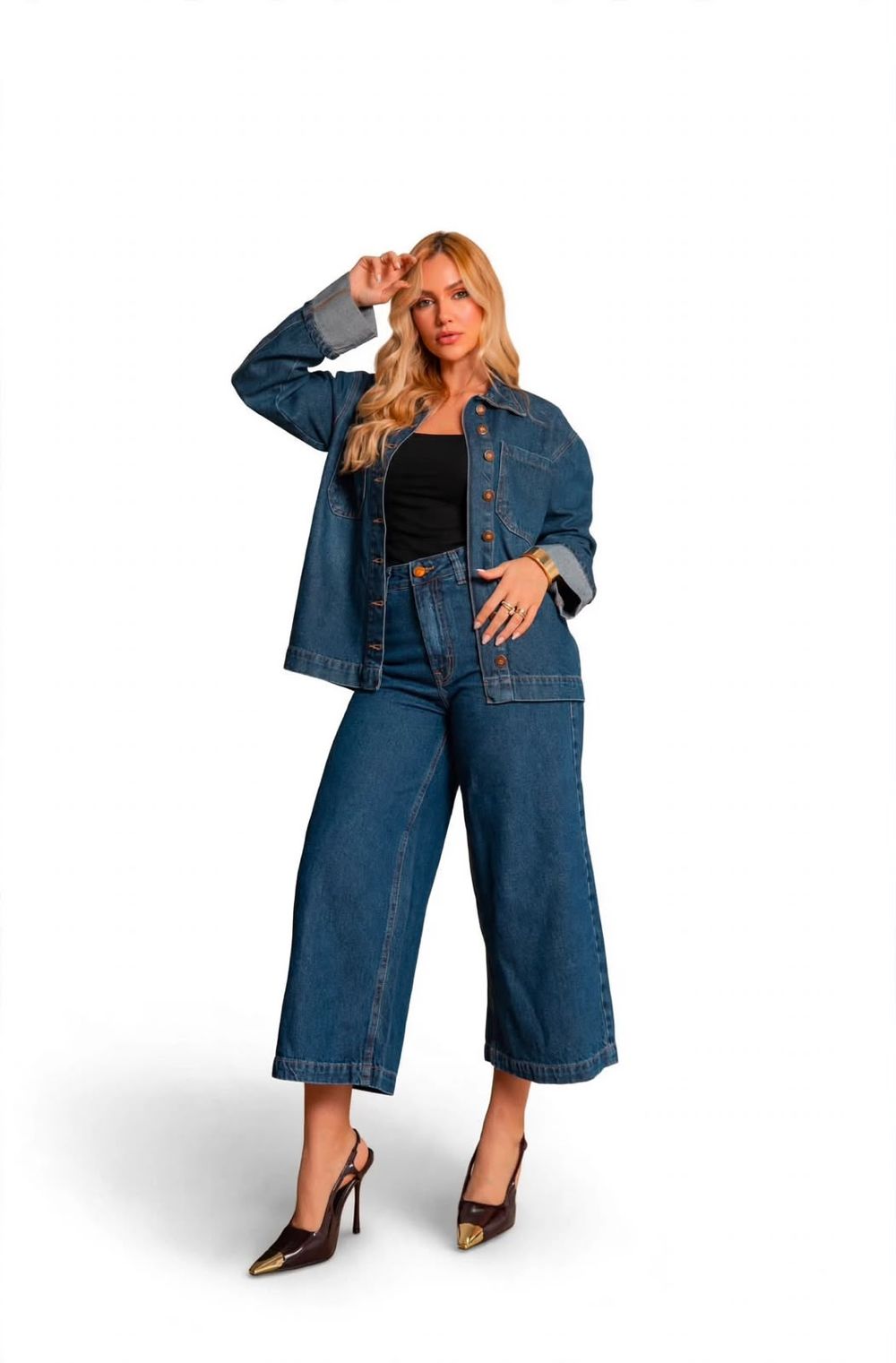 Calça Pantacourt Denim 
