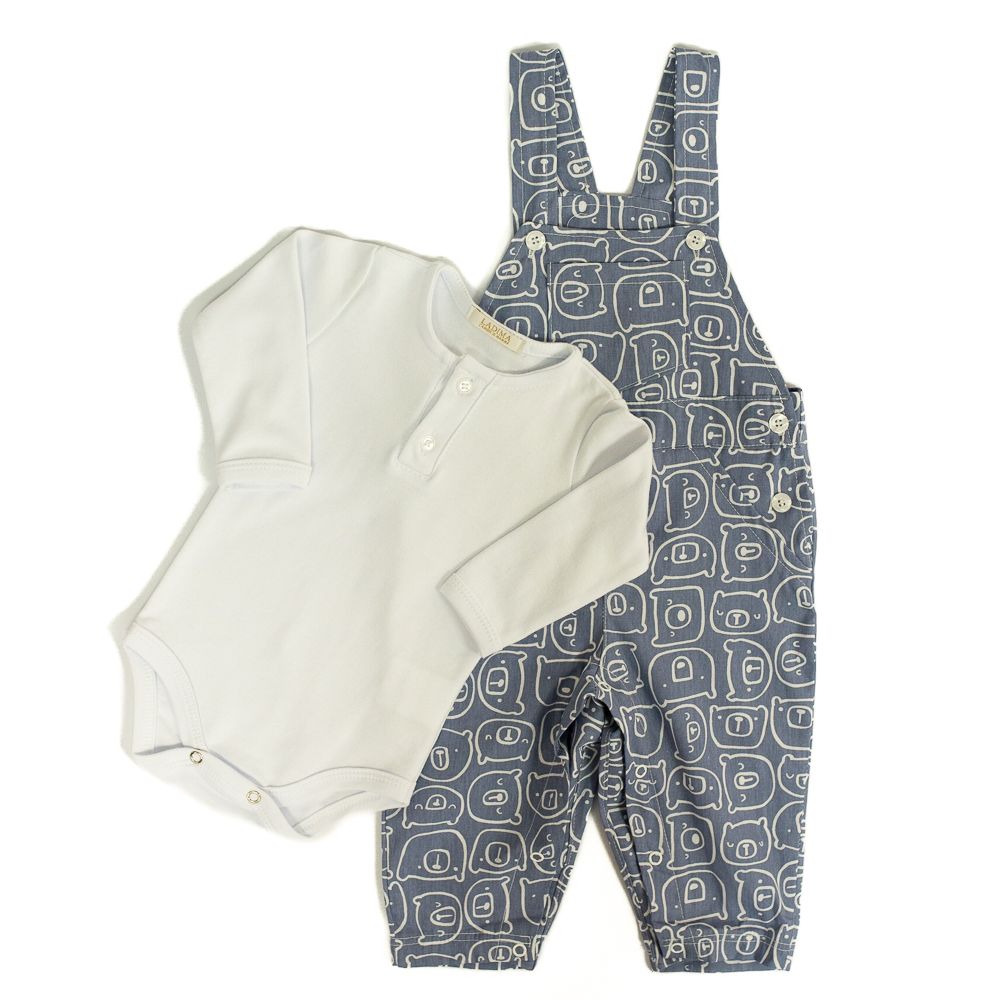 JARDINEIRA MENINO ESTAMPADA BEAR COM BODY BRANCO