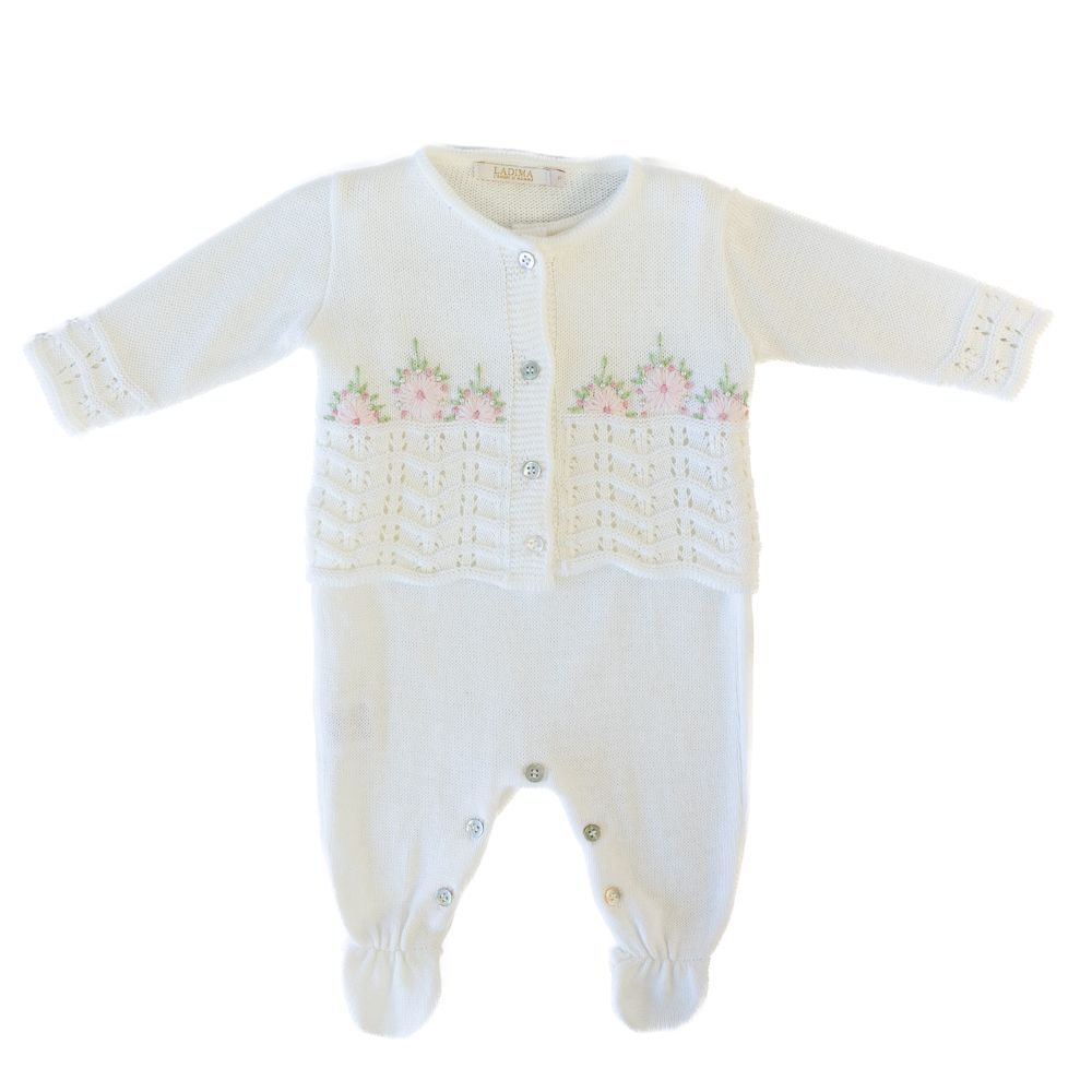 Conjunto Macacão Celine com Casaquinho Tricô Bordado Flores