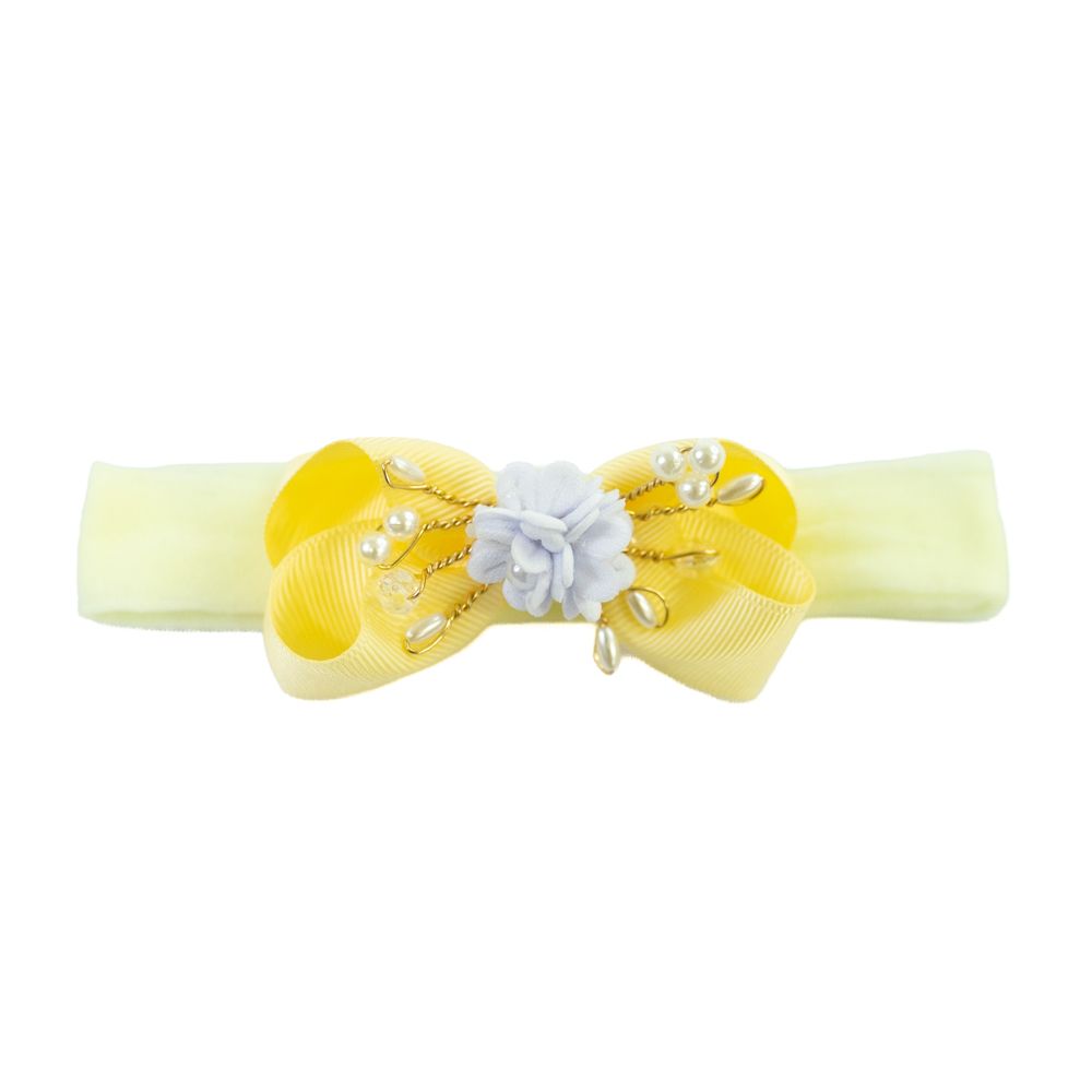 Faixa de Cabelo Bebê Menina com Laço e Flor Central