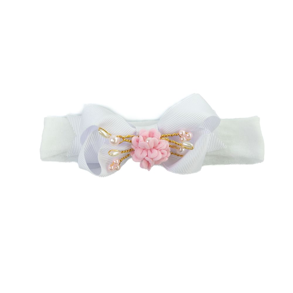 Faixa de Cabelo Bebê Menina com Laço e Flor Central
