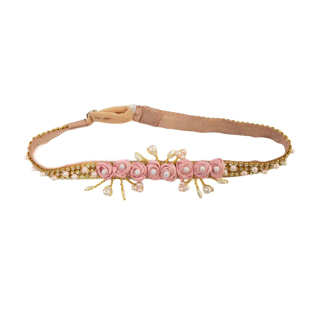 Faixa de Cabelo Bebê de Strass com Flores e Pérolas