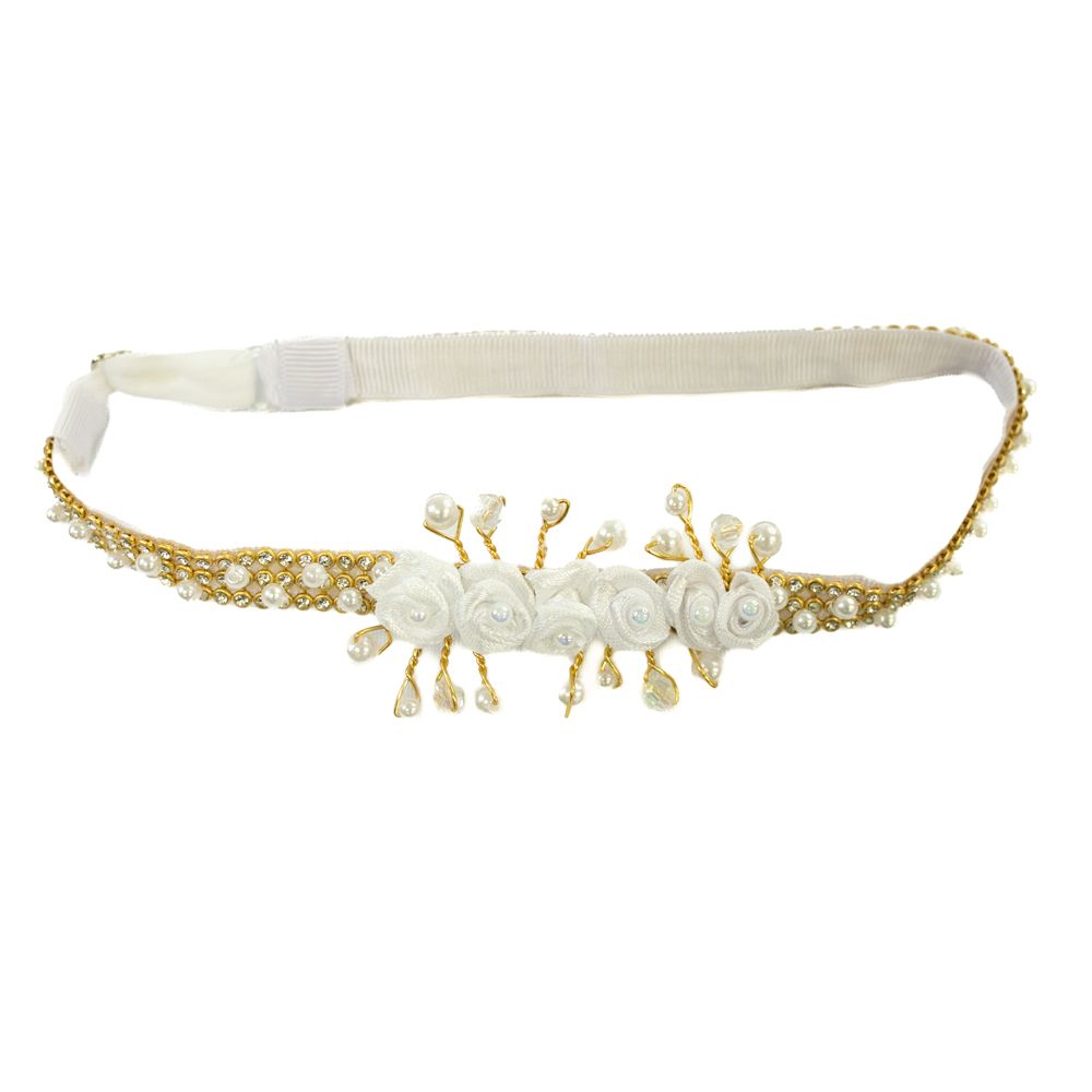 Faixa de Cabelo Bebê de Strass com Flores e Pérolas