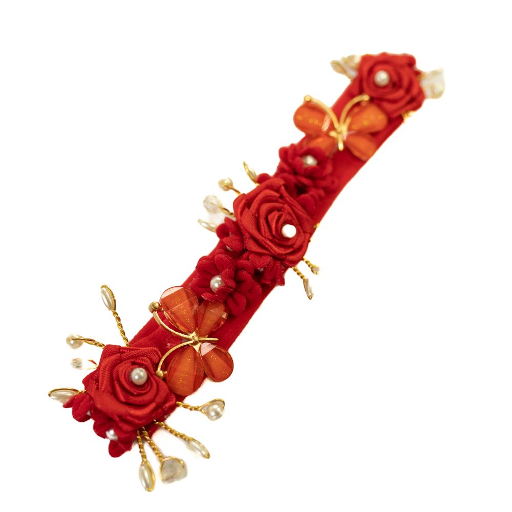 Faixa de Cabelo Bebê com Borboletas e Flores com Pérolas 