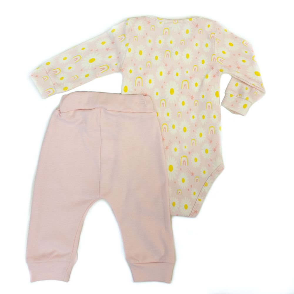 CONJUNTO BODY ESTAMPA MARGARIDAS E CALÇA ROSA
