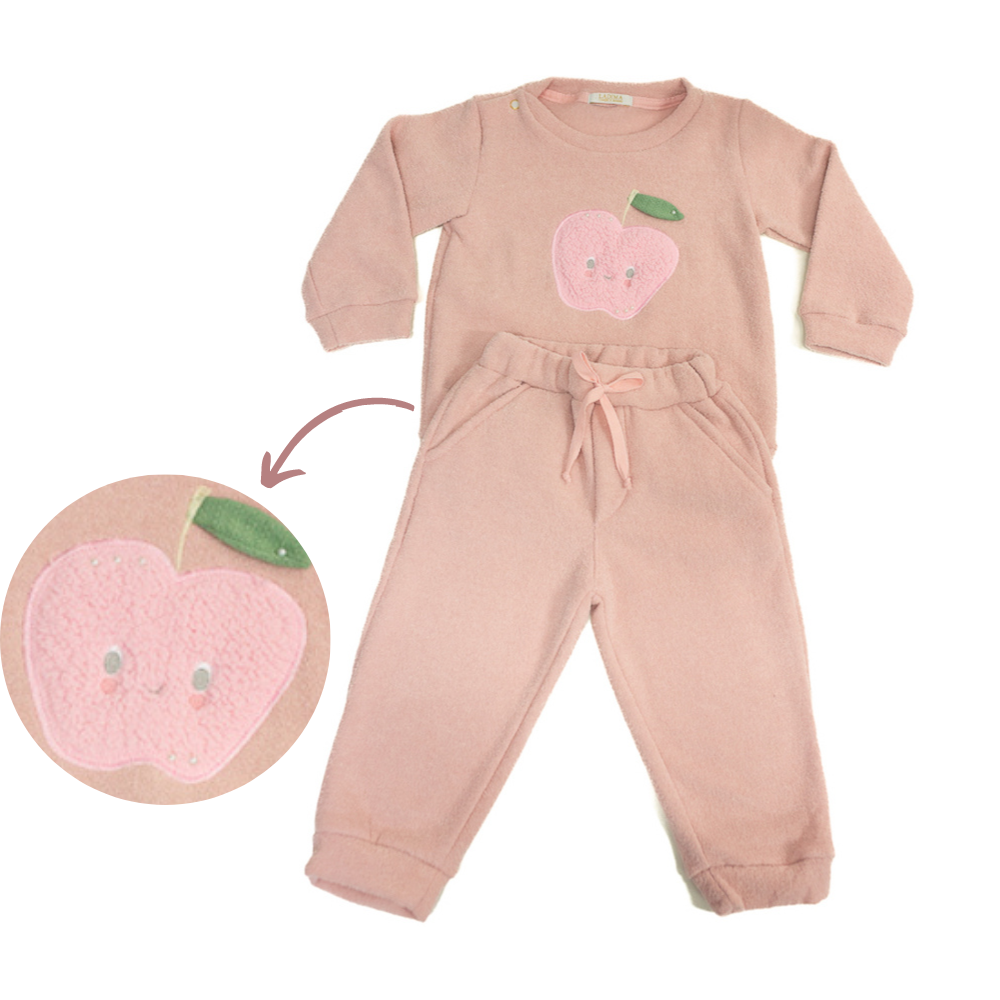 CONJUNTO  INFANTIL  MENINA  DE FRIO COM BORDADO DE MAÇÃ 