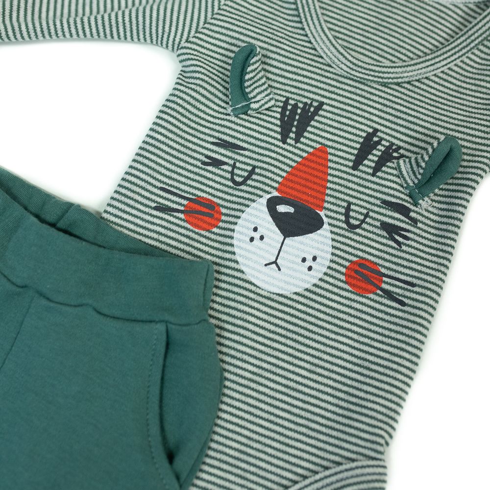 CONJUNTO BEBÊ BODY E CALÇA TIGER VERDE LISTRADO