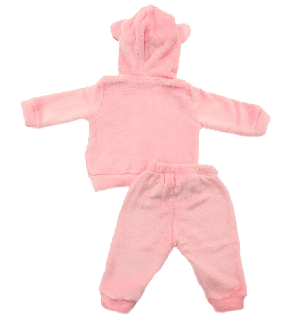 Conjunto Menina de Pelúcia Capuz com Orelhinhas e Calça Rosa