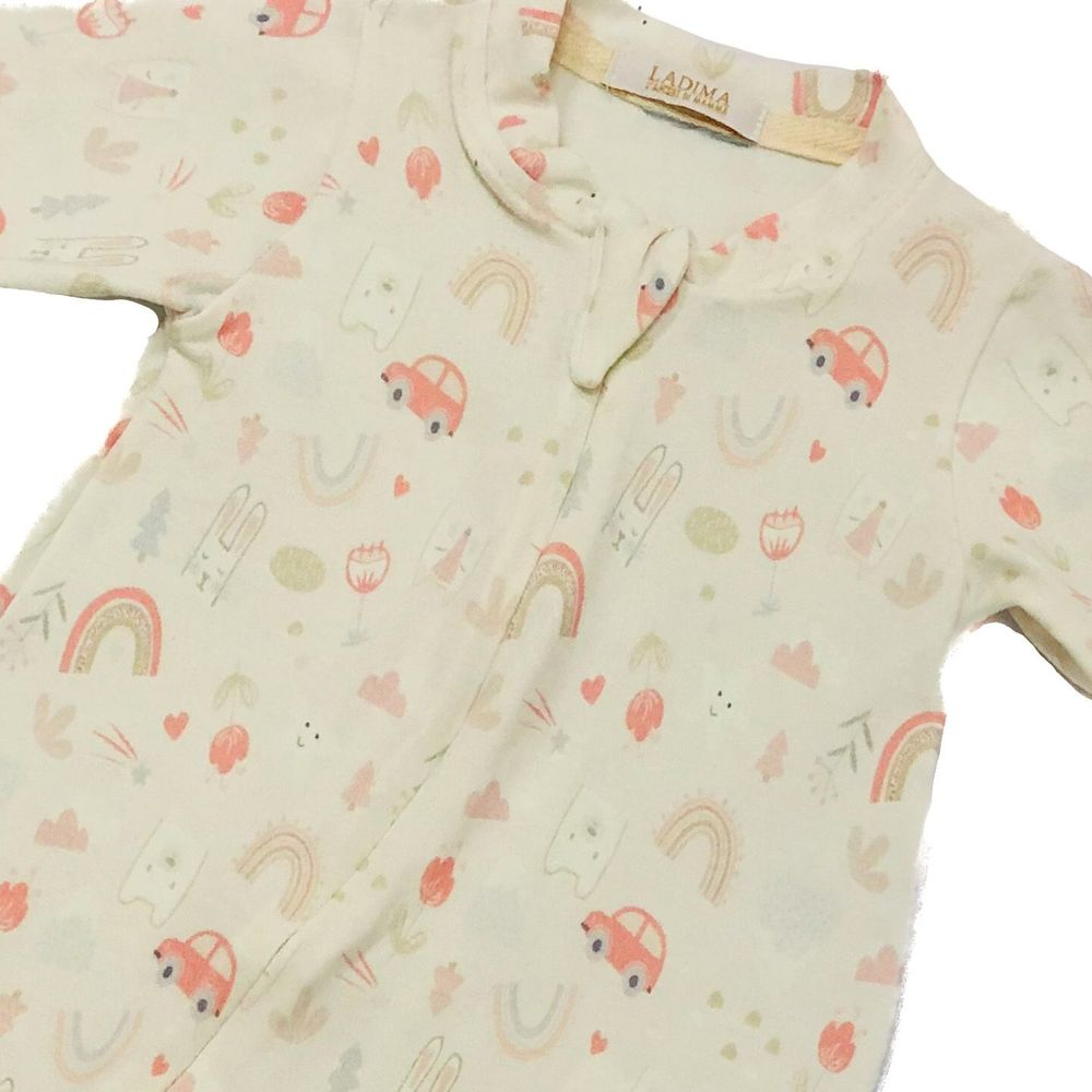Macacão Bebê Menina Estampa Bichinhos Raposa em Cotton 