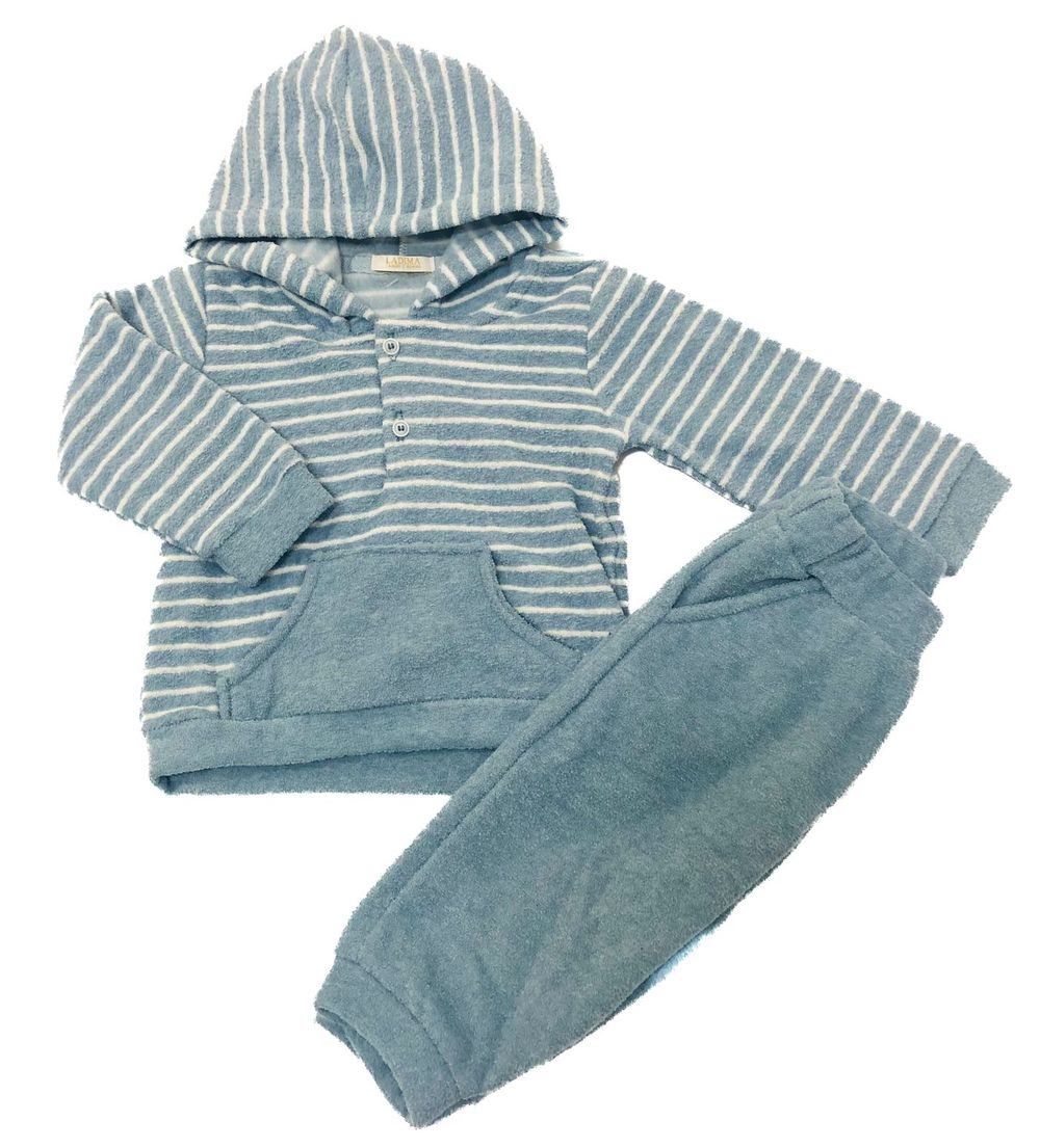  CONJUNTO INFANTIL MENINO BLUSA LISTRADA COM CAPUZ E CALÇA