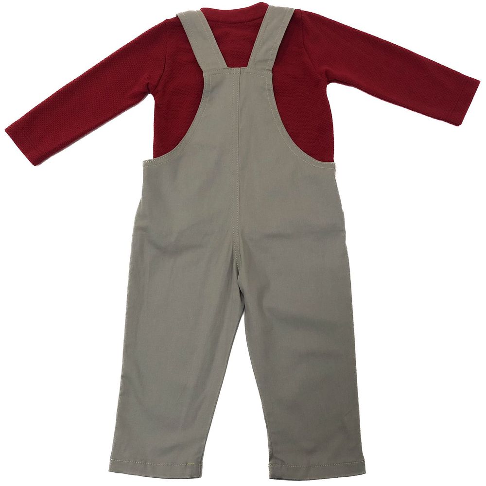 CONJUNTO INFANTIL MENINO COM JARDINEIRA CINZA E BLUSA