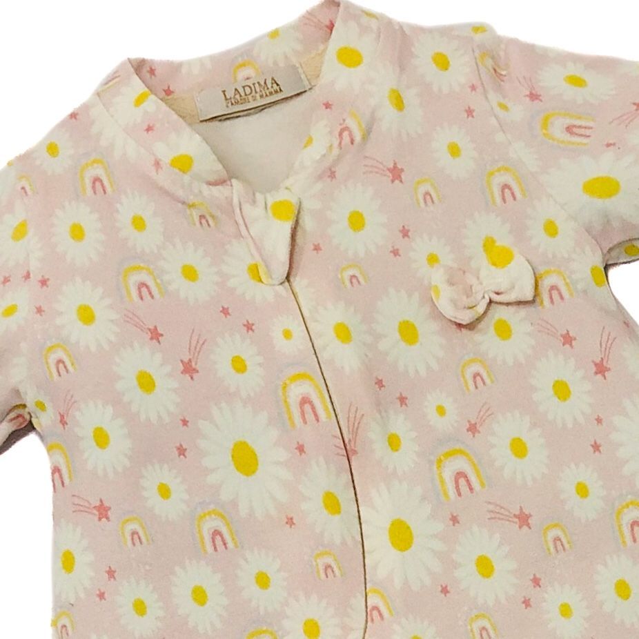 Macacão Rosa Bebê Menina Estampa Flores Margaridas em Cotton
