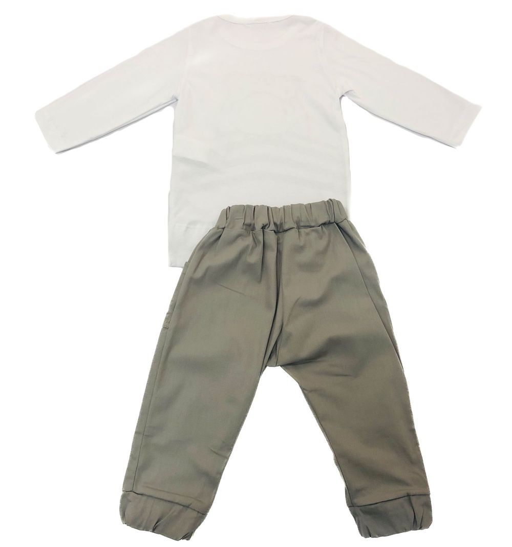 CONJUNTO INFANTIL BLUSA ESTAMPADA DINOSSAURO E CALÇA LISA CINZA