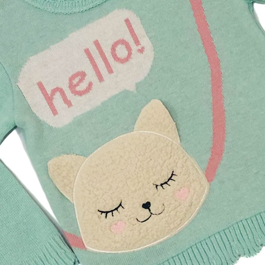 Suéter Infantil Tricô Estampa Gatinho