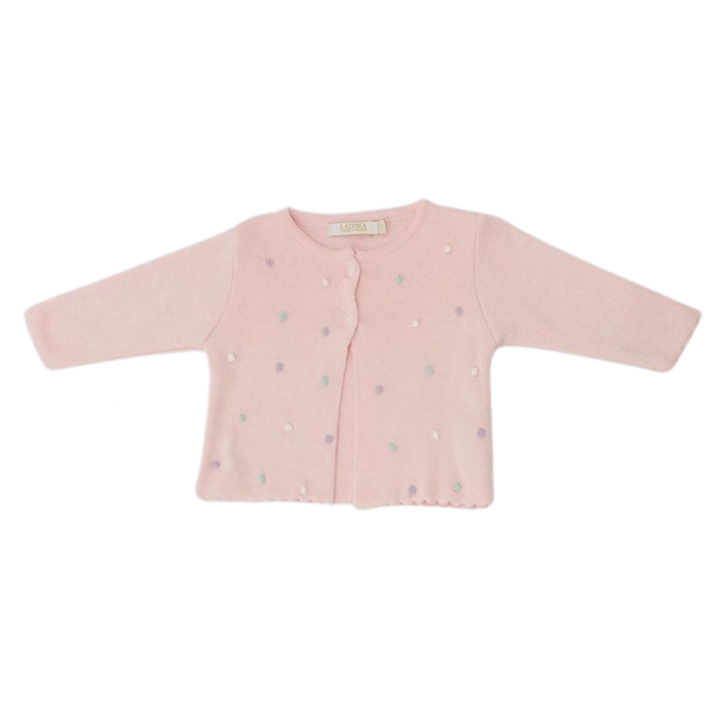 Conjunto Bebê em Tricô com Salopete e Casaquinho de Bolinhas