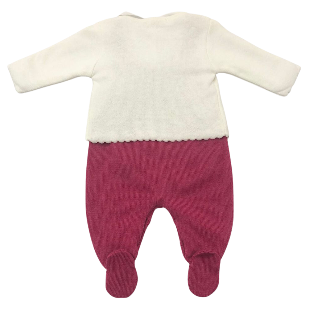 Conjunto Bebê em Tricô com Salopete e Casaquinho de Bolinhas