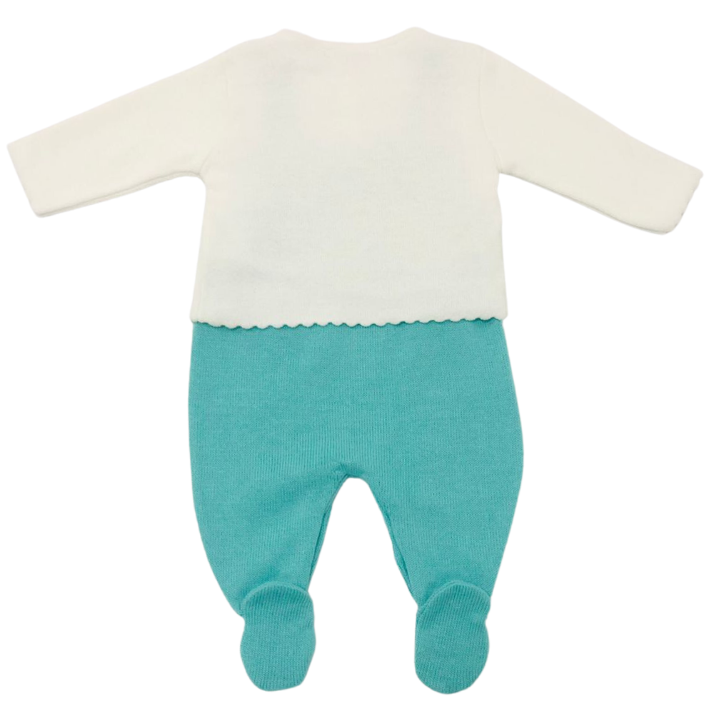 Conjunto Bebê em Tricô com Salopete e Casaquinho de Bolinhas
