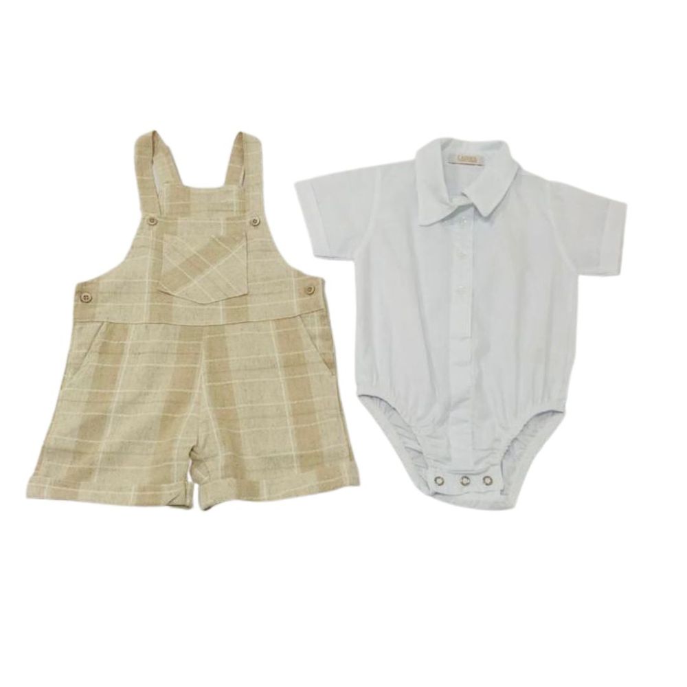Conjunto Jardineira Bebê Curta Com Body Camisa