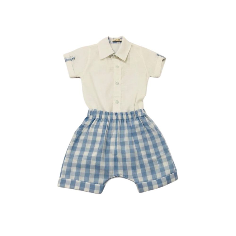 CONJUNTO BEBÊ COM BODY CAMISA E BERMUDA XADREZ