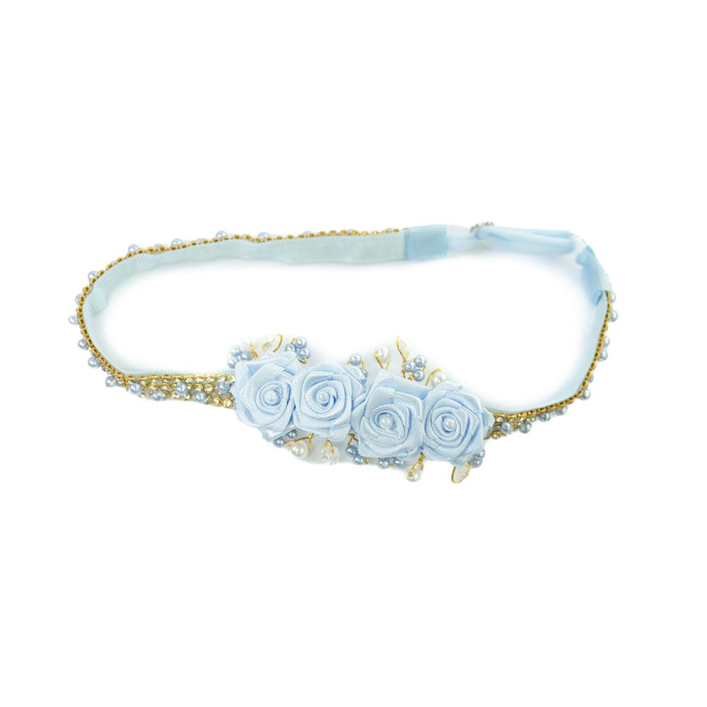 Faixa de Cabelo Bebê de Strass com Quatro Flores e Pérolas