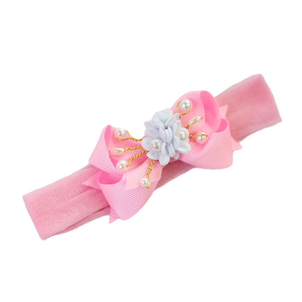Faixa de Cabelo Bebê Menina com Laço e Flor Central