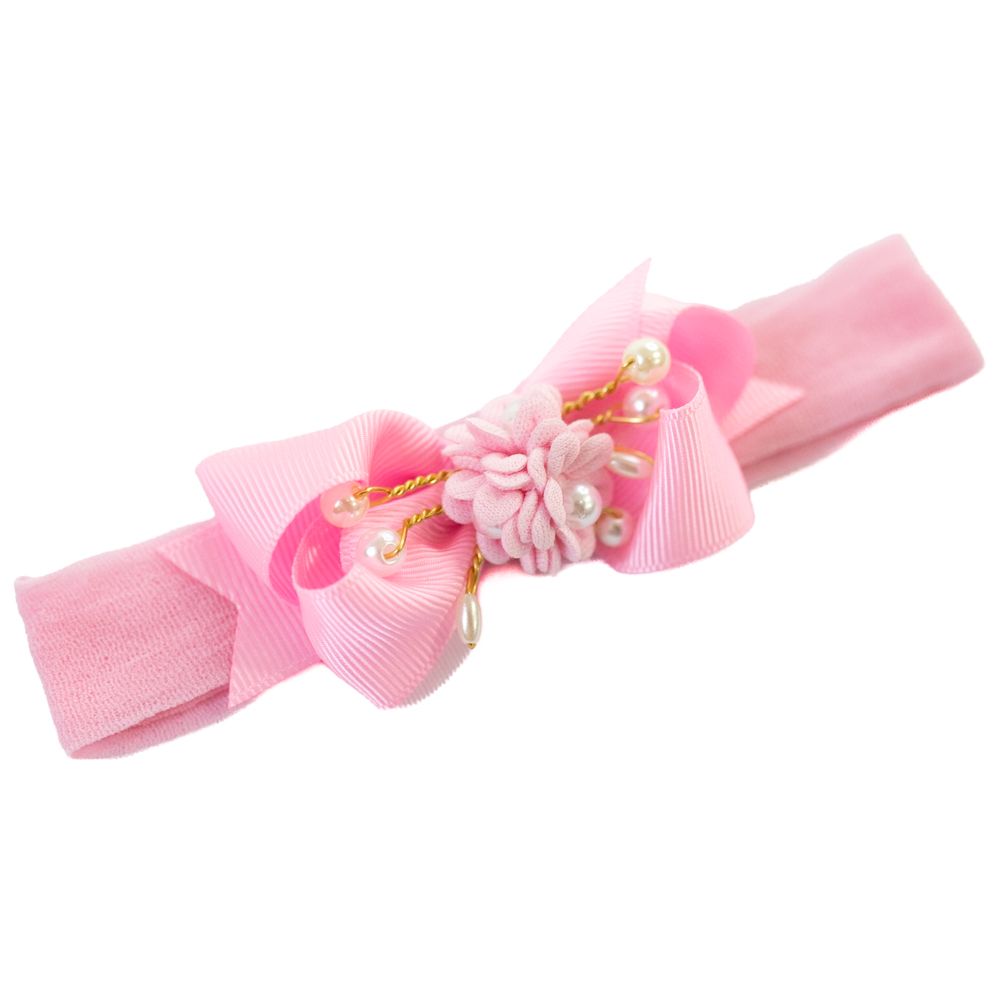 Faixa de Cabelo Bebê Menina com Laço e Flor Central