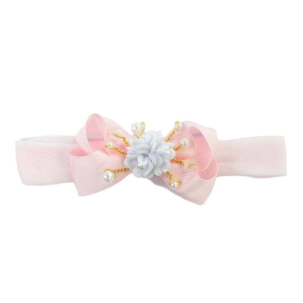 Faixa de Cabelo Bebê Menina com Laço e Flor Central