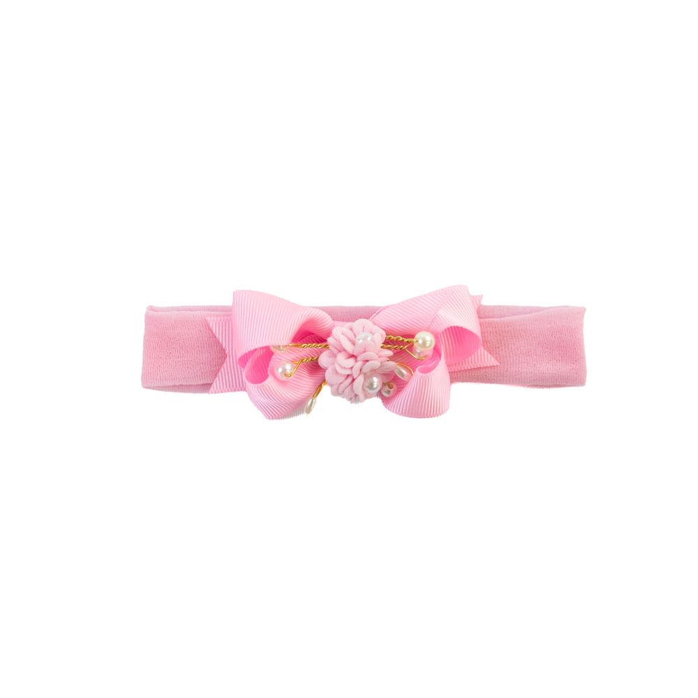 Faixa de Cabelo Bebê Menina com Laço e Flor Central