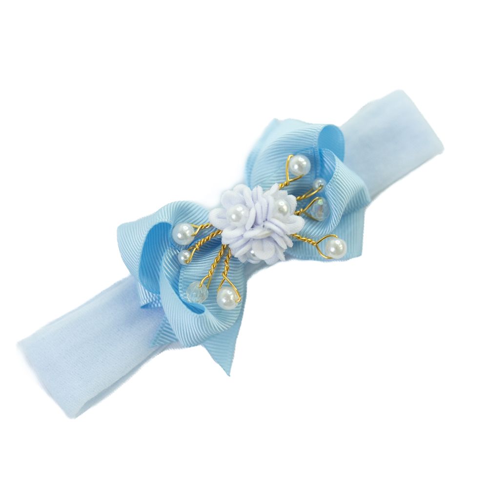 Faixa de Cabelo Bebê Menina com Laço e Flor Central