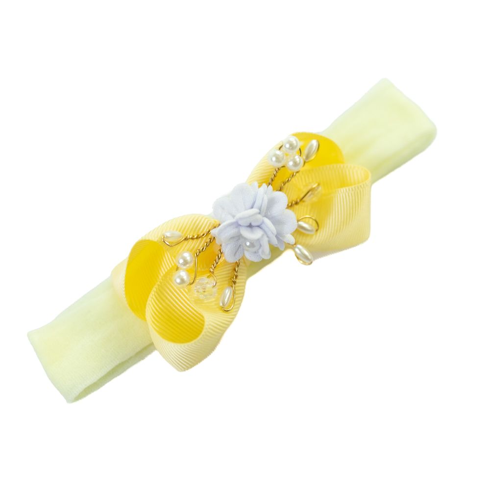 Faixa de Cabelo Bebê Menina com Laço e Flor Central