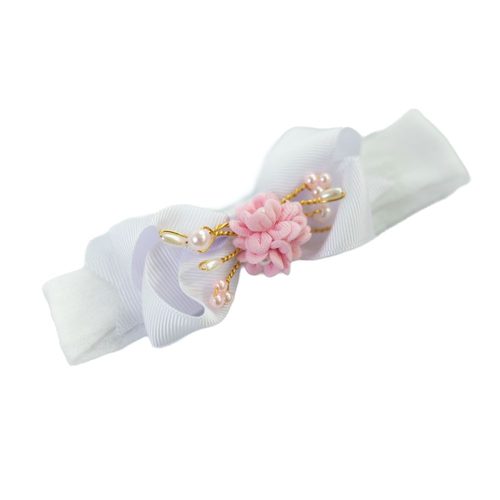 Faixa de Cabelo Bebê Menina com Laço e Flor Central