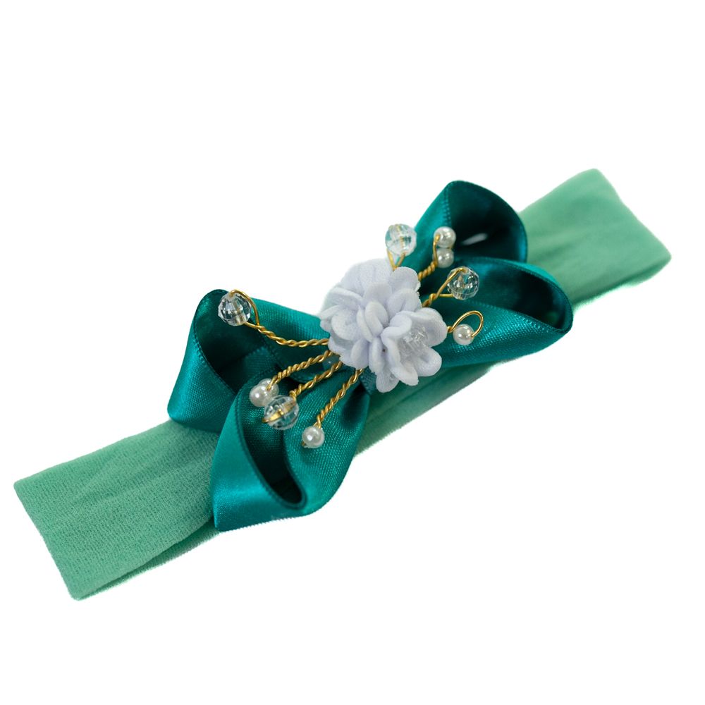 Faixa de Cabelo Bebê Menina com Laço e Flor Central